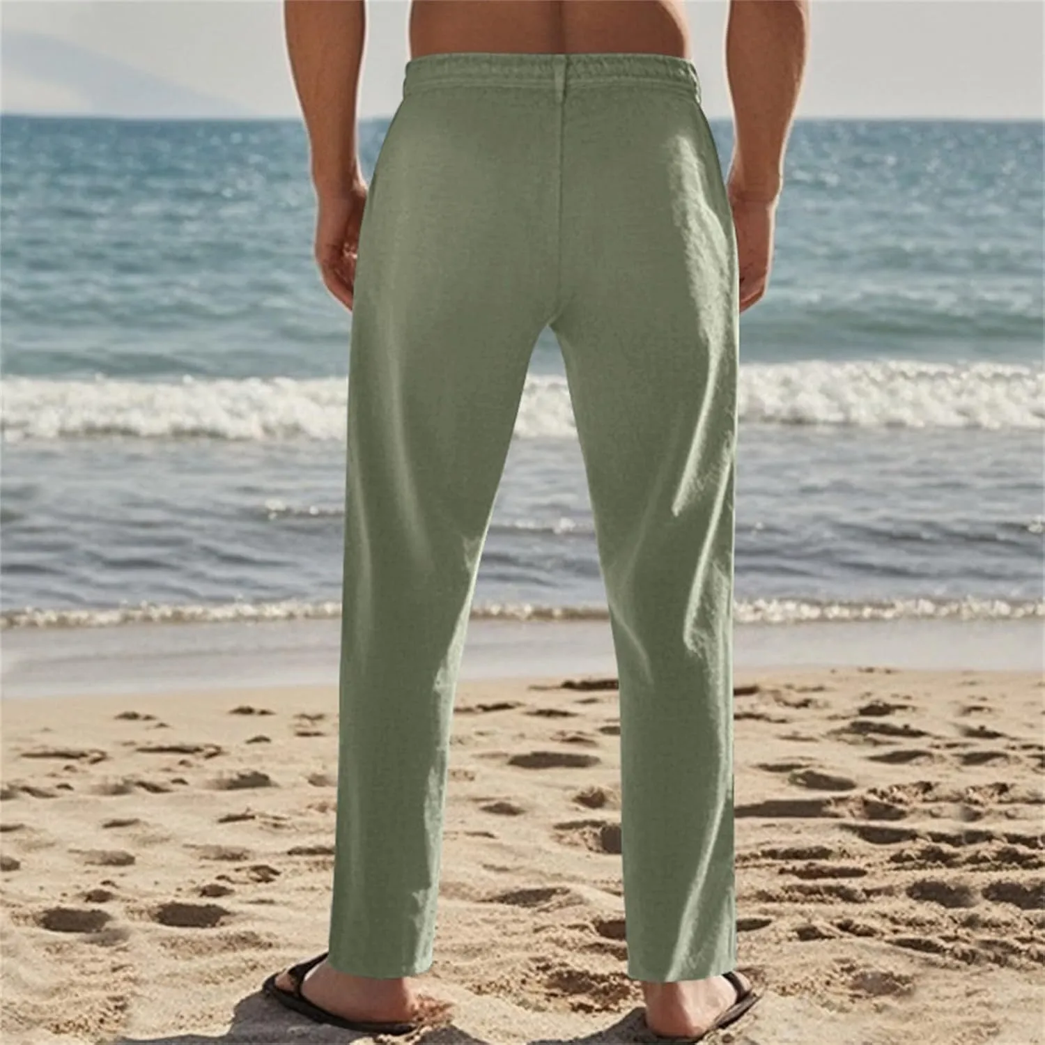 Mens Pants Casual Beach Linen Pants Drawstring Active Golf Pants Tapered Straight Leg Yoga Pants Dress Pants with Pocket