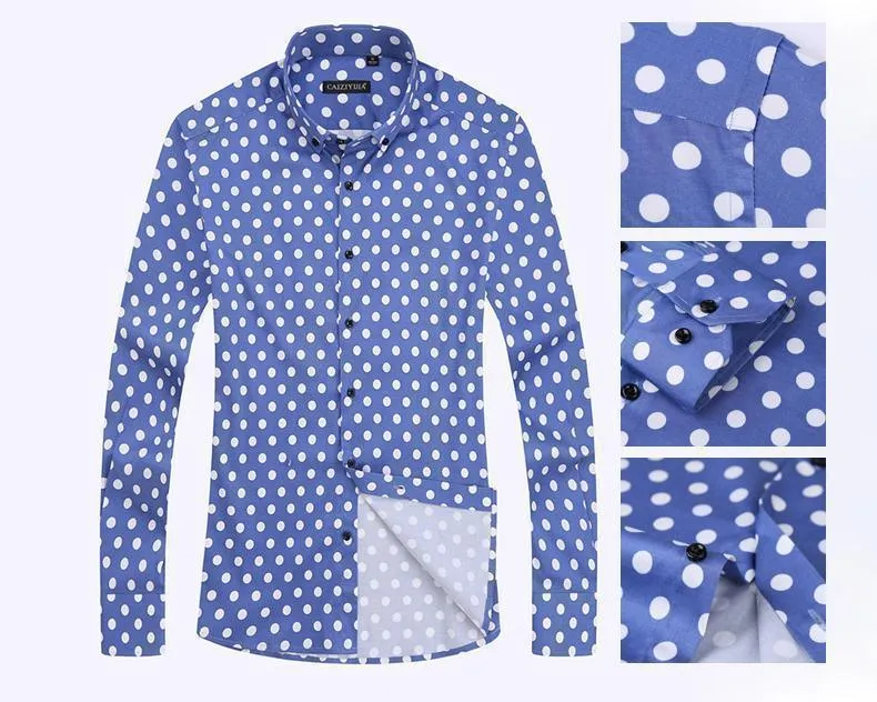 Men's Polka Dot Dress Shirt Slim Fit Plus Size Shirts