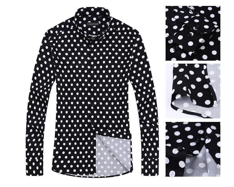 Men's Polka Dot Dress Shirt Slim Fit Plus Size Shirts