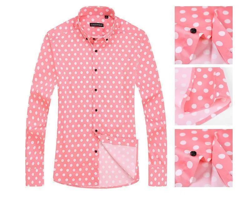 Men's Polka Dot Dress Shirt Slim Fit Plus Size Shirts