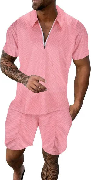 Men's Polo Shirt and Shorts Set Summer Beach Vacation Outfits Fashion Casual Short Sleeve Tracksuit 2 Piece Short Set