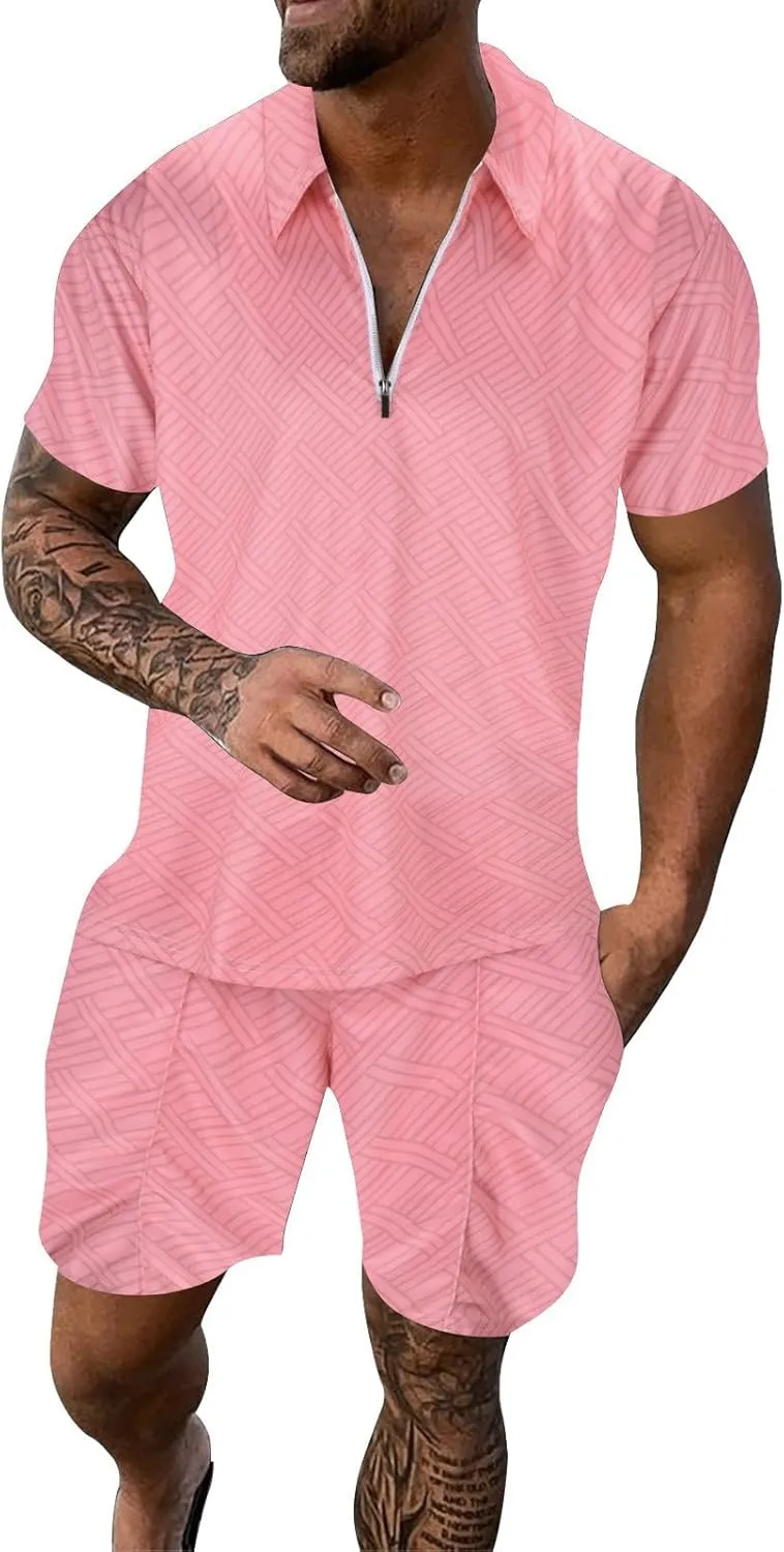 Men's Polo Shirt and Shorts Set Summer Beach Vacation Outfits Fashion Casual Short Sleeve Tracksuit 2 Piece Short Set