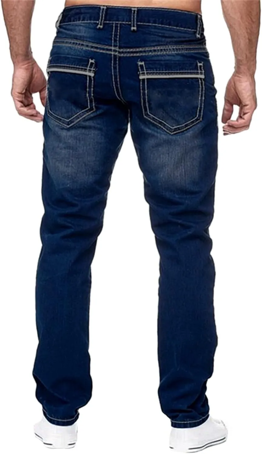 Mens Relaxed Fit Denim Jeans Distressed Stretch Straight Leg Denim Pants Washed Western Cowboys Casual Jean Jegggings