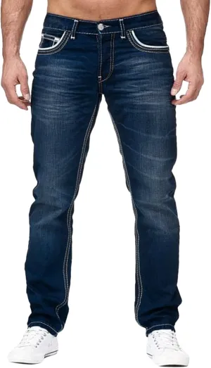 Mens Relaxed Fit Denim Jeans Distressed Stretch Straight Leg Denim Pants Washed Western Cowboys Casual Jean Jegggings