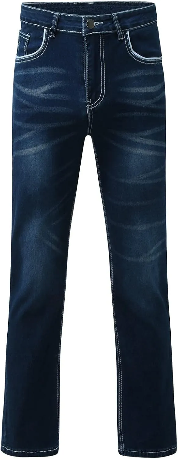 Mens Relaxed Fit Denim Jeans Distressed Stretch Straight Leg Denim Pants Washed Western Cowboys Casual Jean Jegggings
