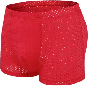 Mens Sexy Underwear Breathable Mesh Boxer Briefs See Through Hollow Lingerie Casual Solid Breathable Waist Underwear Panties