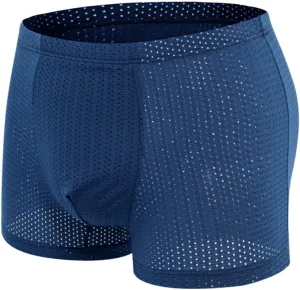 Mens Sexy Underwear Breathable Mesh Boxer Briefs See Through Hollow Lingerie Casual Solid Breathable Waist Underwear Panties