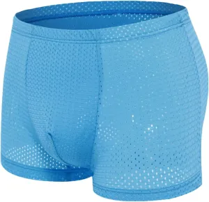 Mens Sexy Underwear Breathable Mesh Boxer Briefs See Through Hollow Lingerie Casual Solid Breathable Waist Underwear Panties
