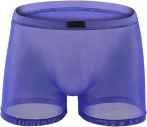 Mens Sexy Underwears Shiny Glossy See through Sheer Panties Boxer Briefs Shorts Elastic Oily Breathable Underwears