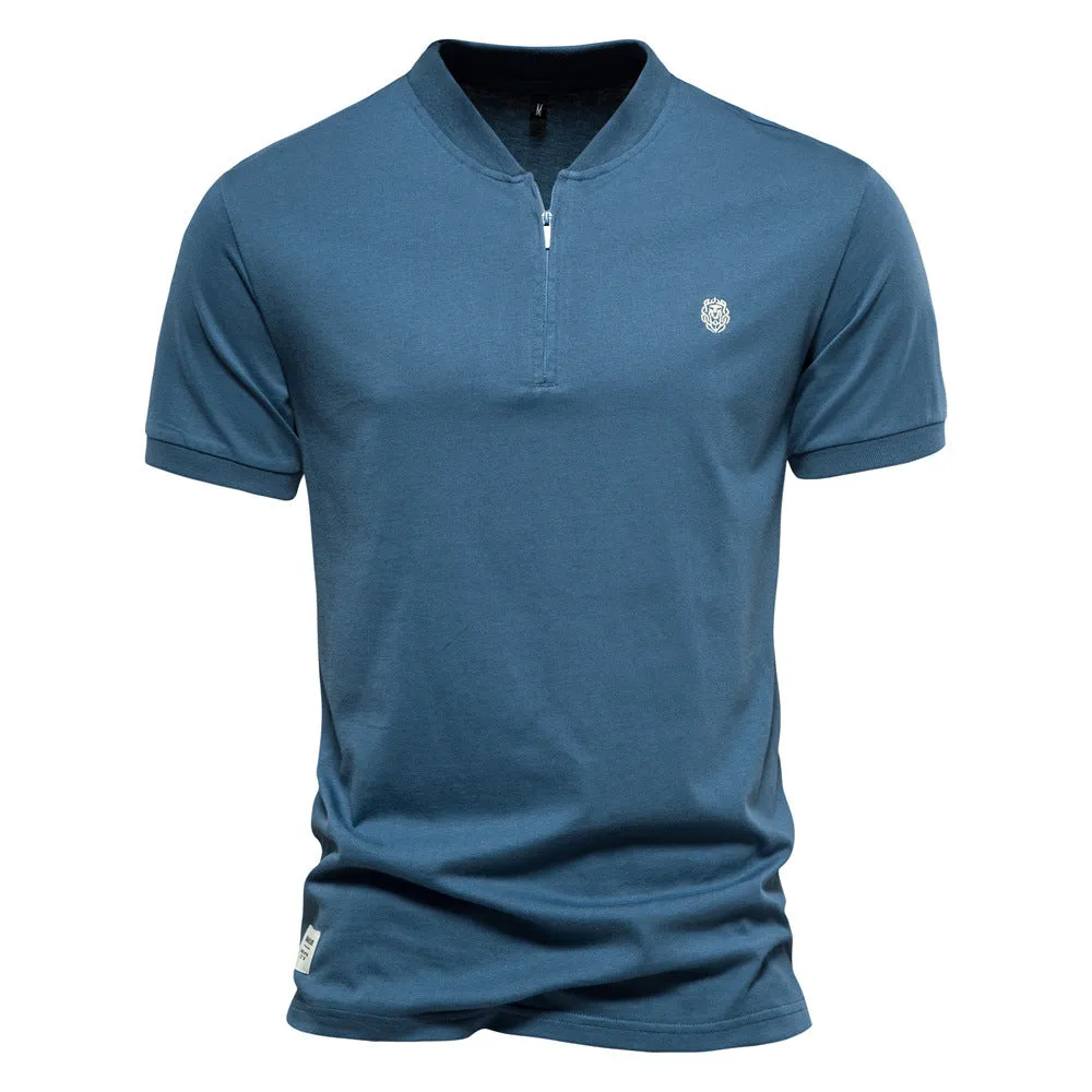 Men's Short-Sleeve T-shirt Quarter Zipper V-Neck Shirt | TS298