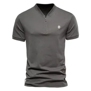 Men's Short-Sleeve T-shirt Quarter Zipper V-Neck Shirt | TS298