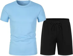 Men's Short Sleeve Tracksuit Summer Training Running 2 Piece Short Sets Men Quick Dry Mesh Lightweight Gym Activewear