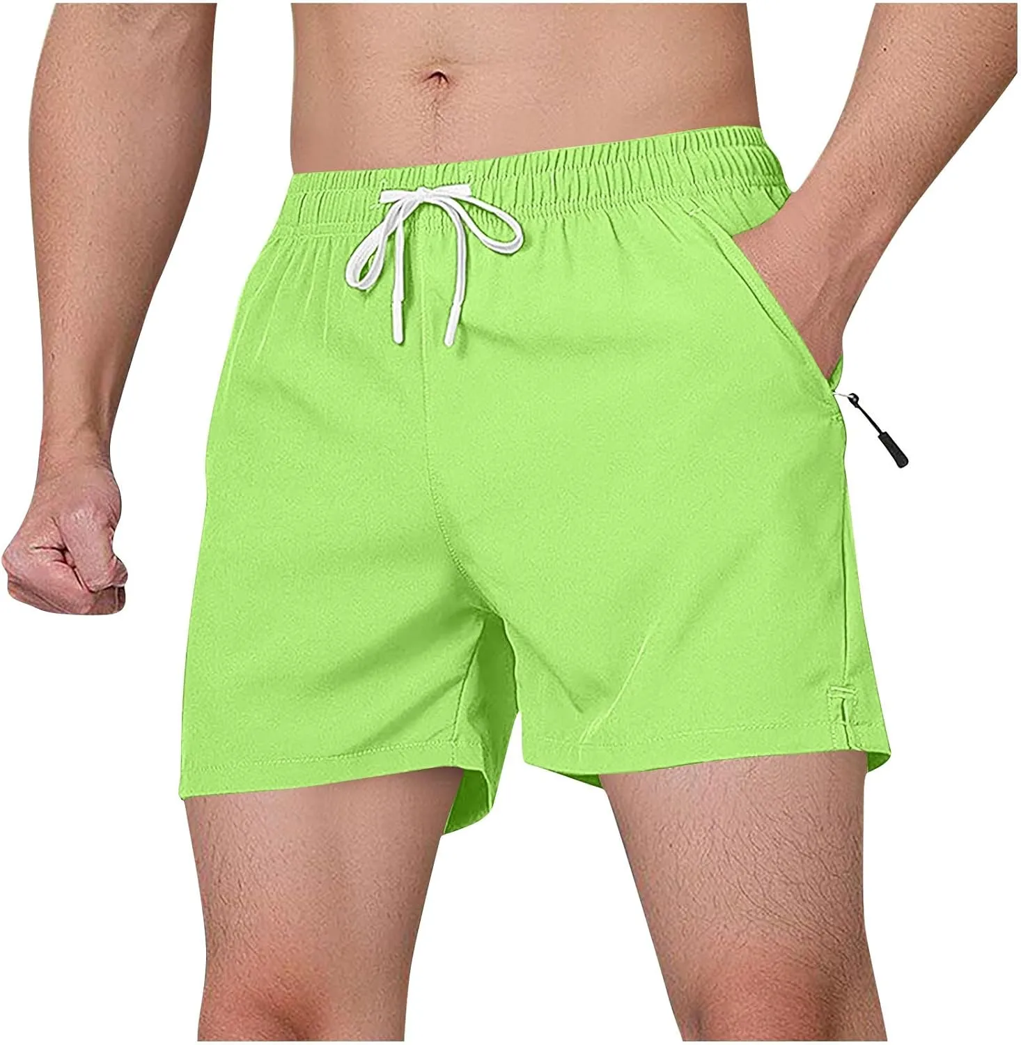 Men's Shorts Quick Dry with Zipper Pockets Workout Athletic Running Gym Elastic Trunks Lightweight Activewear