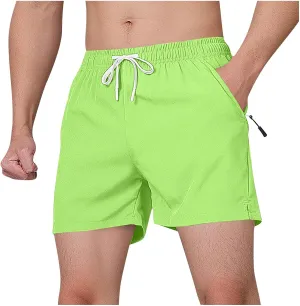 Men's Shorts Quick Dry with Zipper Pockets Workout Athletic Running Gym Elastic Trunks Lightweight Activewear