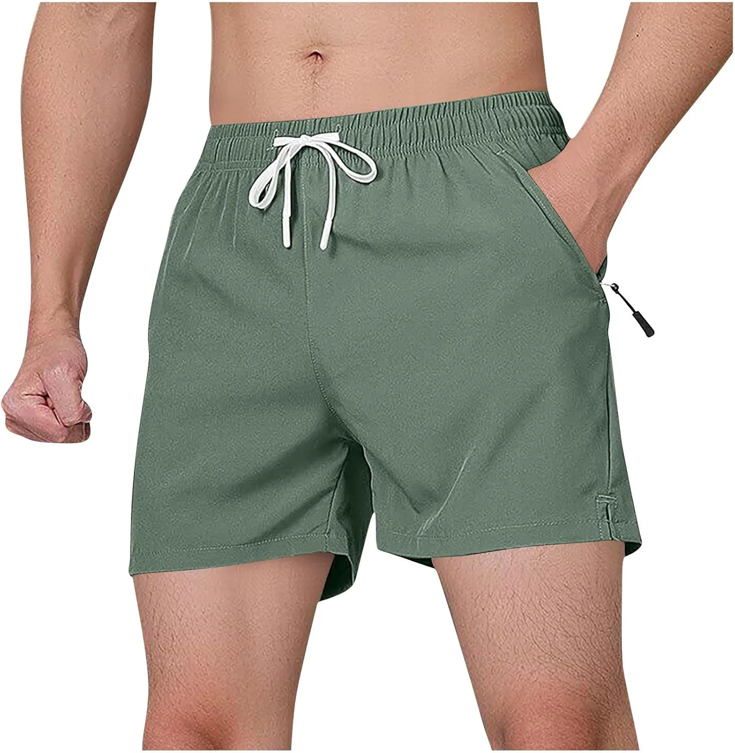 Men's Shorts Quick Dry with Zipper Pockets Workout Athletic Running Gym Elastic Trunks Lightweight Activewear