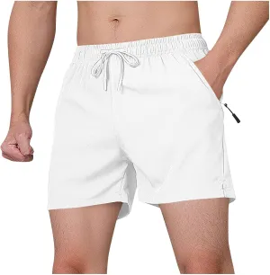 Men's Shorts Quick Dry with Zipper Pockets Workout Athletic Running Gym Elastic Trunks Lightweight Activewear