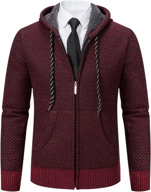 Mens Slim Fit Fleece Sweater Hoodie Full Zip Jacket Lightweight Casual Multi-Pocket Outerwear for Indoor Dress