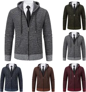 Mens Slim Fit Fleece Sweater Hoodie Full Zip Jacket Lightweight Casual Multi-Pocket Outerwear for Indoor Dress