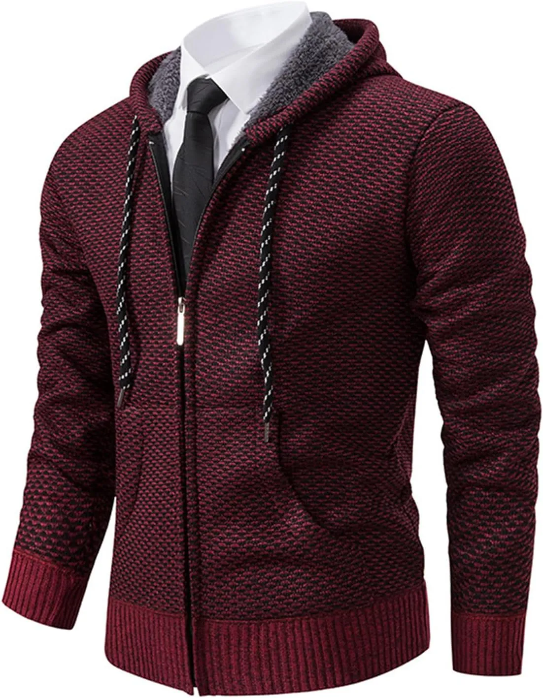 Mens Slim Fit Fleece Sweater Hoodie Full Zip Jacket Lightweight Casual Multi-Pocket Outerwear for Indoor Dress