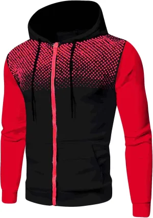 Mens Slim Fit Long Sleeve Sweater Casual Winter Sherpa Lined Sweatshirt Lightweight Zip-Up Hoodie With Pocket, Red, 3X-Large