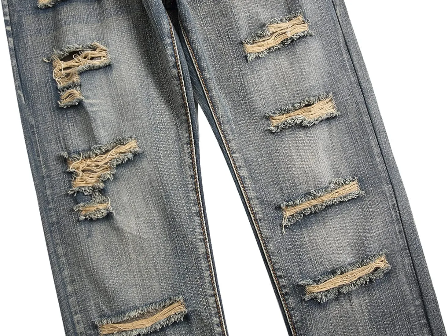 Men's Slim Fit Ripped Distressed Jeans Slim Straight Fit Denim Pants Slim Fit Straight Leg Denim Trouses