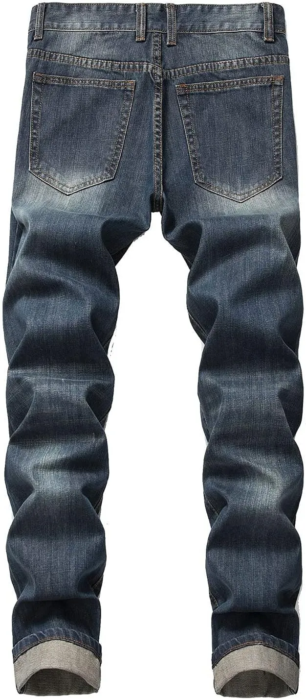 Men's Slim Fit Ripped Distressed Jeans Slim Straight Fit Denim Pants Slim Fit Straight Leg Denim Trouses