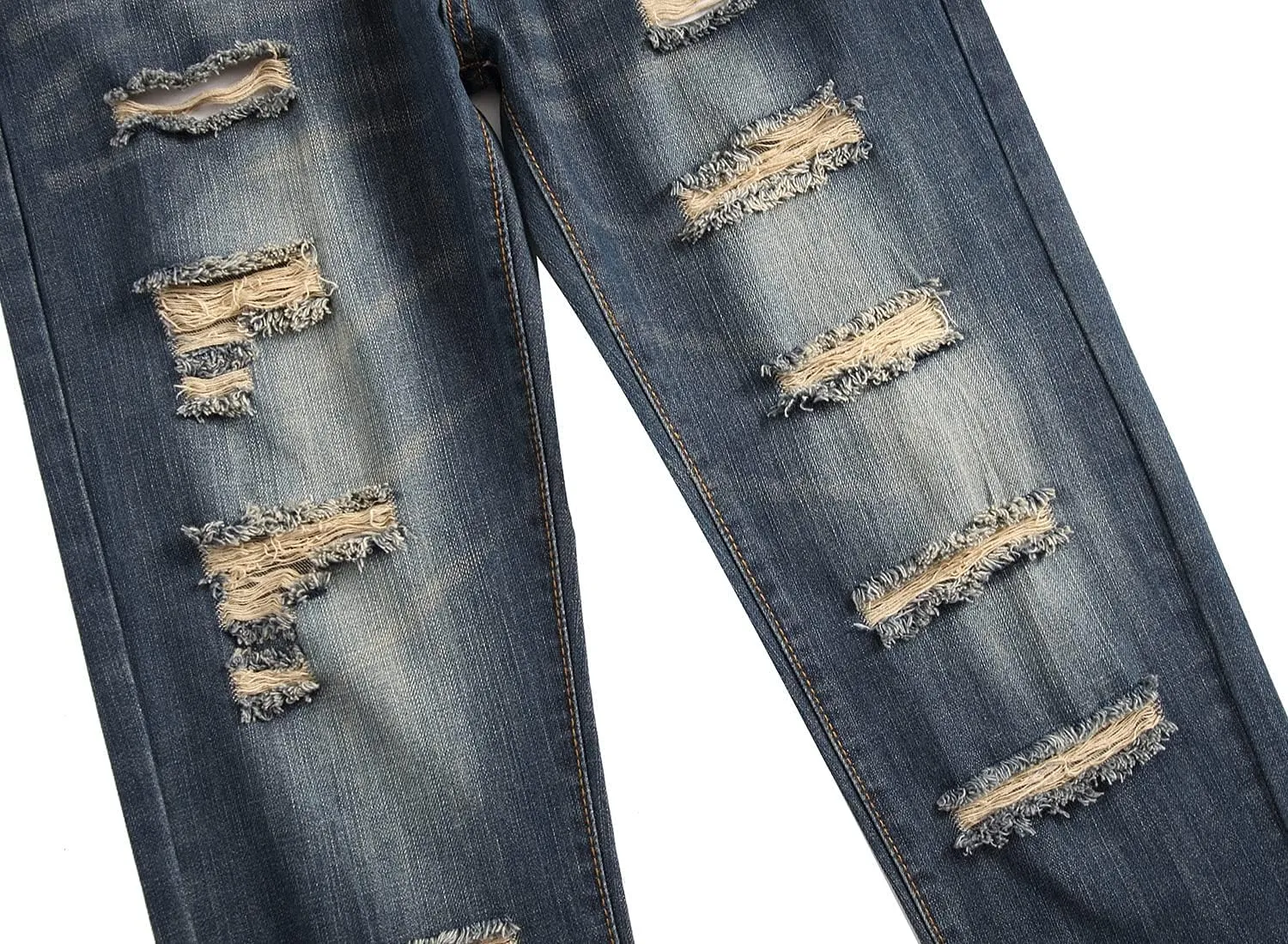 Men's Slim Fit Ripped Distressed Jeans Slim Straight Fit Denim Pants Slim Fit Straight Leg Denim Trouses