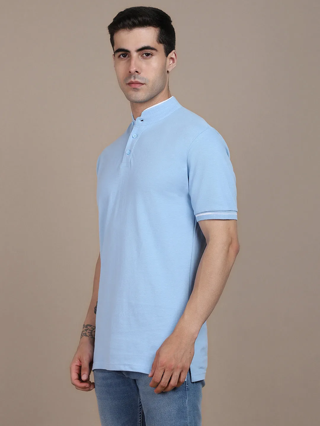 Men's Solid Blue Polo T-shirt