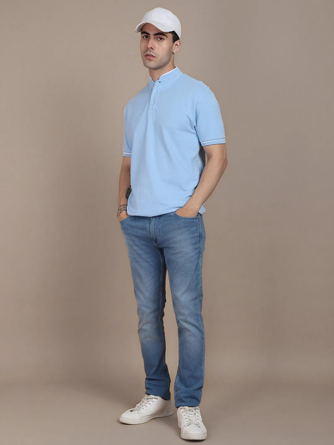Men's Solid Blue Polo T-shirt