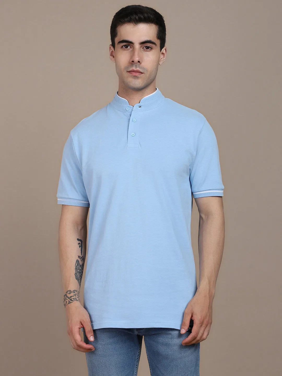 Men's Solid Blue Polo T-shirt