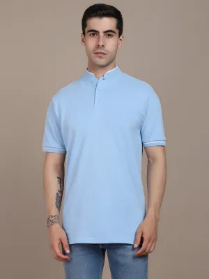 Men's Solid Blue Polo T-shirt