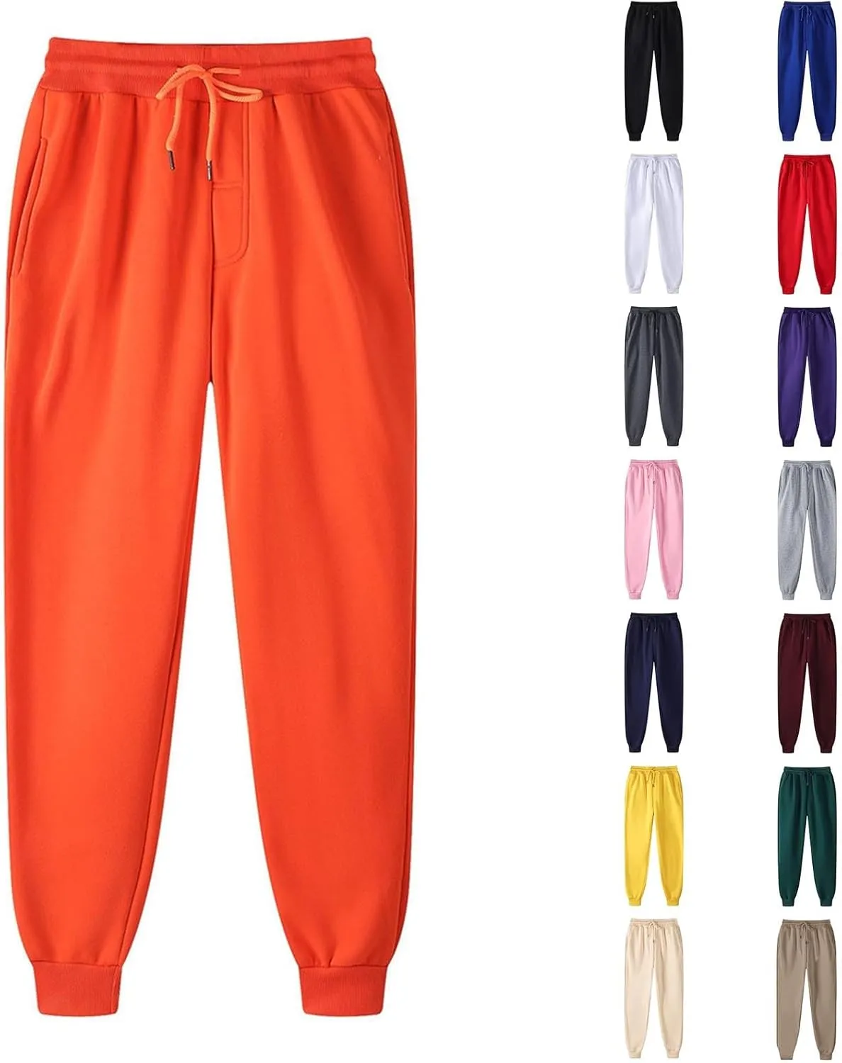 Men's Solid Color Jogger Pants Trendy Casual Straight Wide Leg Trousers Fall Winter Workout Running Sweatpants