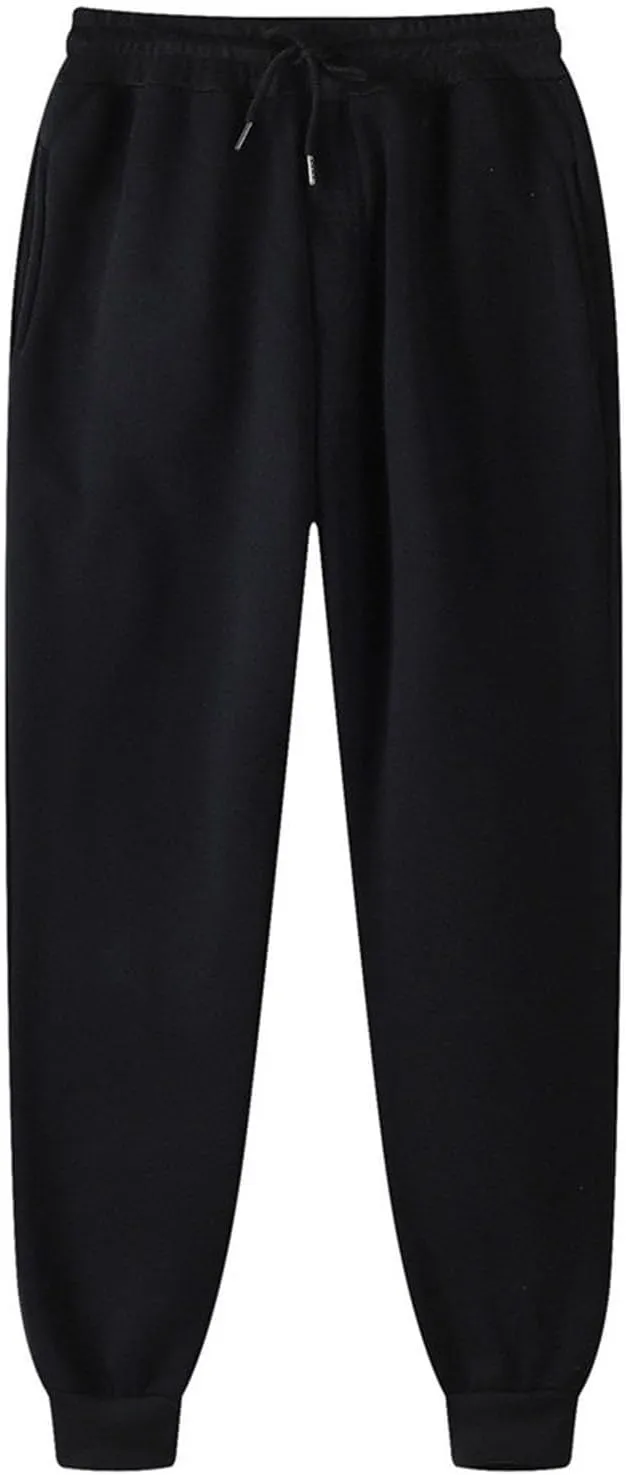Men's Solid Color Jogger Pants Trendy Casual Straight Wide Leg Trousers Fall Winter Workout Running Sweatpants