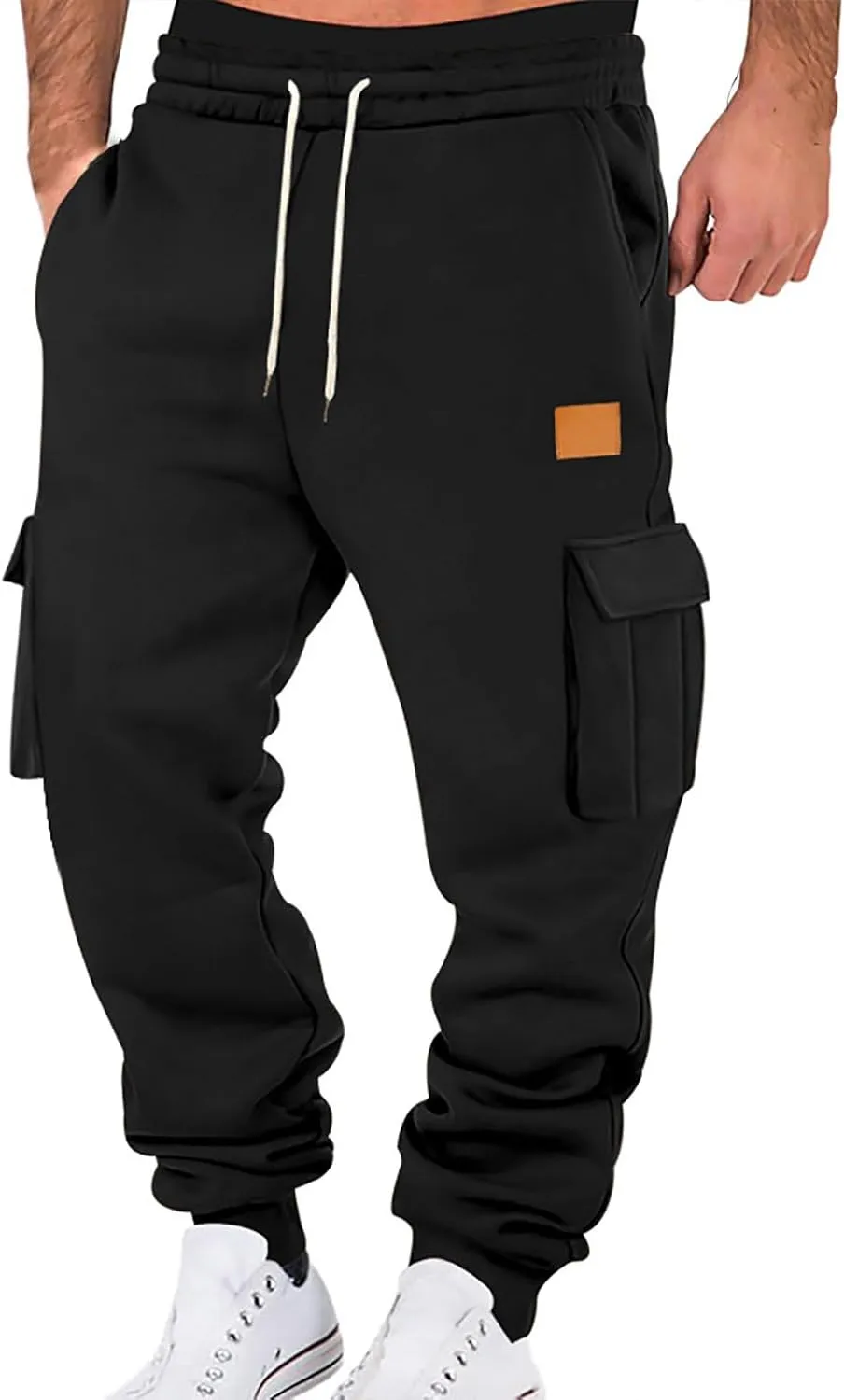 Men's Stretch Cargo Pants, Lightweight Comfy Cargo Pants, Fleece Fleece Sweatpants High Stretch Multi-Pocket Cargo Pants