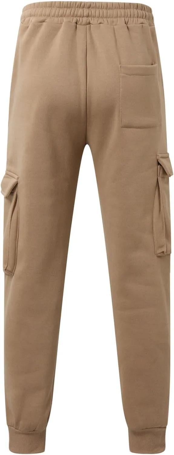 Men's Stretch Cargo Pants, Lightweight Comfy Cargo Pants, Fleece Fleece Sweatpants High Stretch Multi-Pocket Cargo Pants