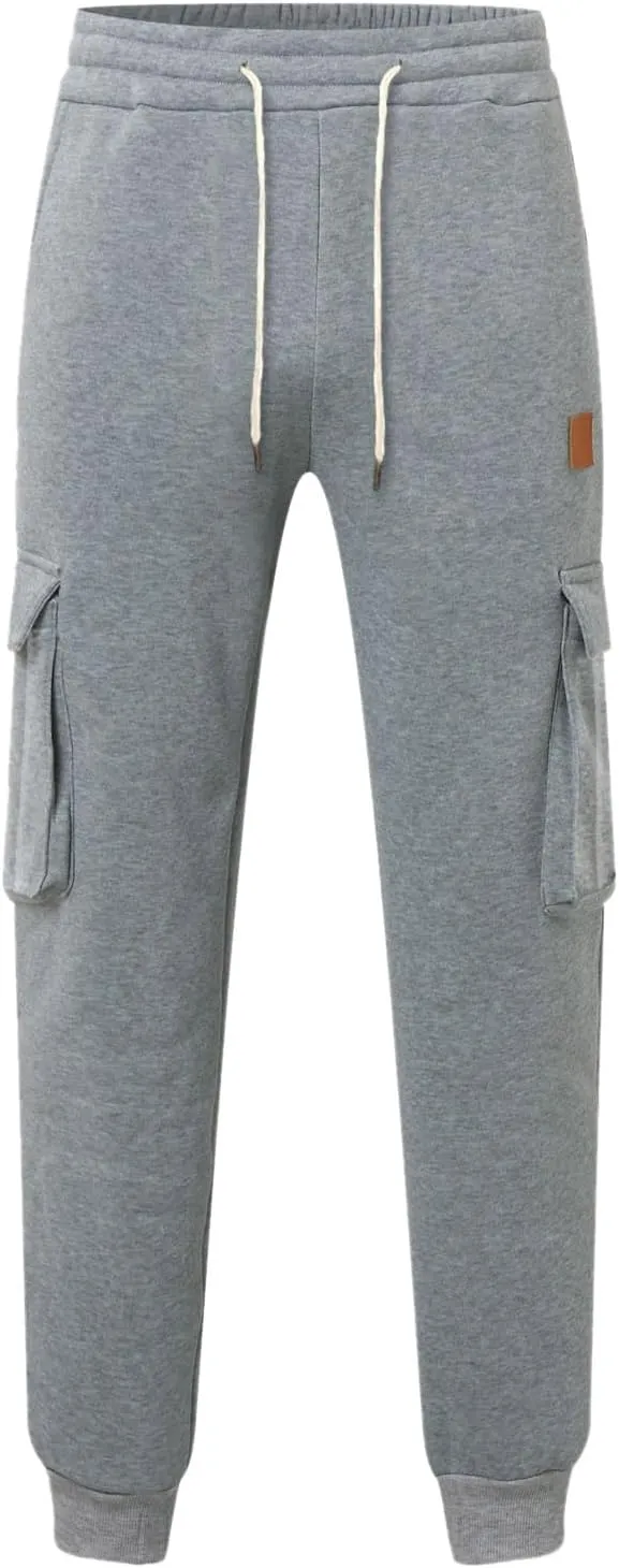 Men's Stretch Cargo Pants, Lightweight Comfy Cargo Pants, Fleece Fleece Sweatpants High Stretch Multi-Pocket Cargo Pants