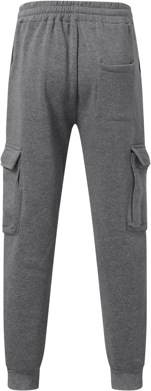 Men's Stretch Cargo Pants, Lightweight Comfy Cargo Pants, Fleece Fleece Sweatpants High Stretch Multi-Pocket Cargo Pants