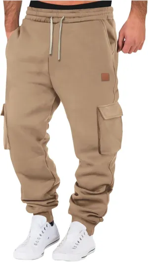 Men's Stretch Cargo Pants, Lightweight Comfy Cargo Pants, Fleece Fleece Sweatpants High Stretch Multi-Pocket Cargo Pants