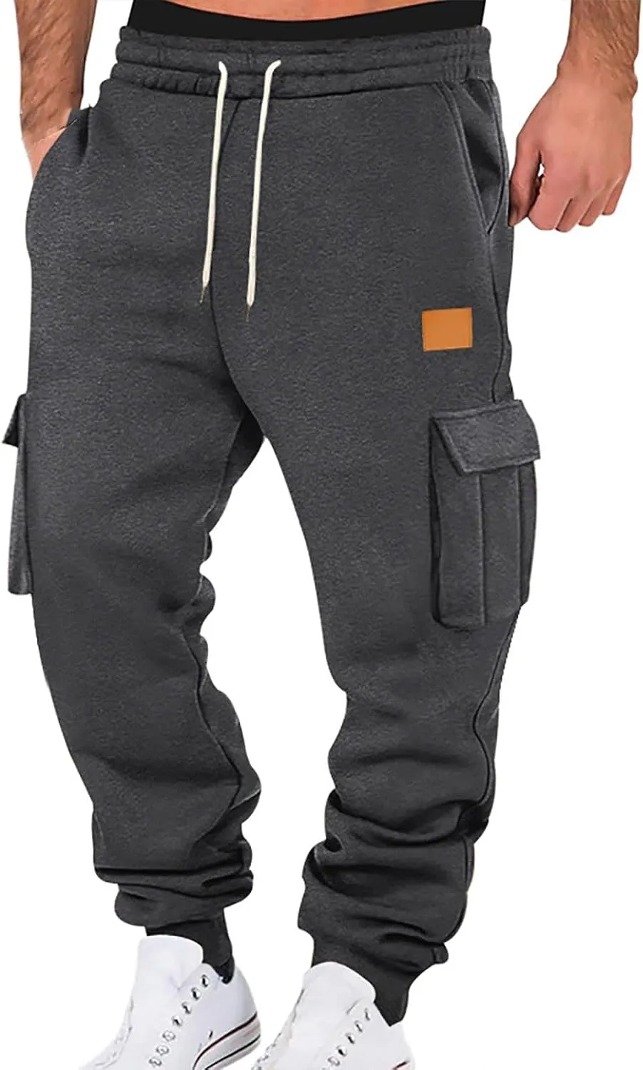 Men's Stretch Cargo Pants, Lightweight Comfy Cargo Pants, Fleece Fleece Sweatpants High Stretch Multi-Pocket Cargo Pants