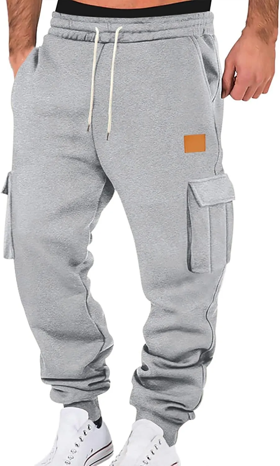 Men's Stretch Cargo Pants, Lightweight Comfy Cargo Pants, Fleece Fleece Sweatpants High Stretch Multi-Pocket Cargo Pants