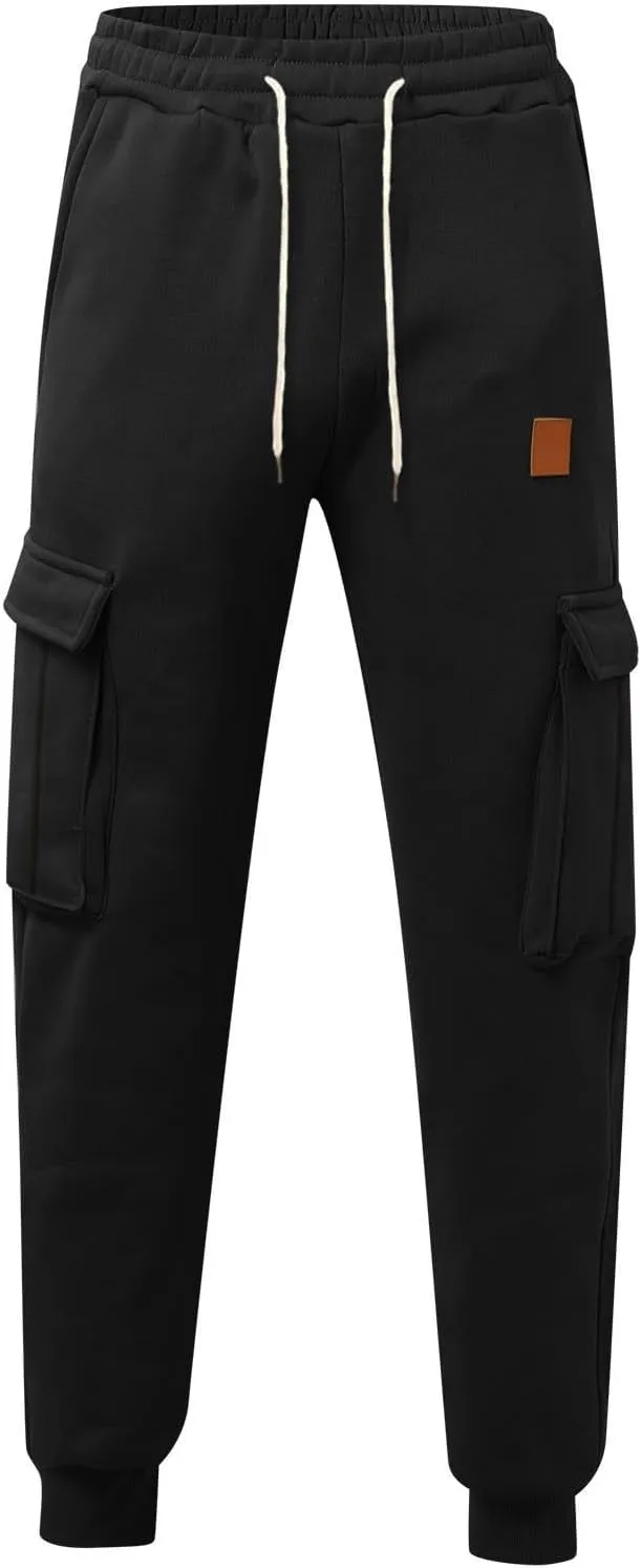 Men's Stretch Cargo Pants, Lightweight Comfy Cargo Pants, Fleece Fleece Sweatpants High Stretch Multi-Pocket Cargo Pants