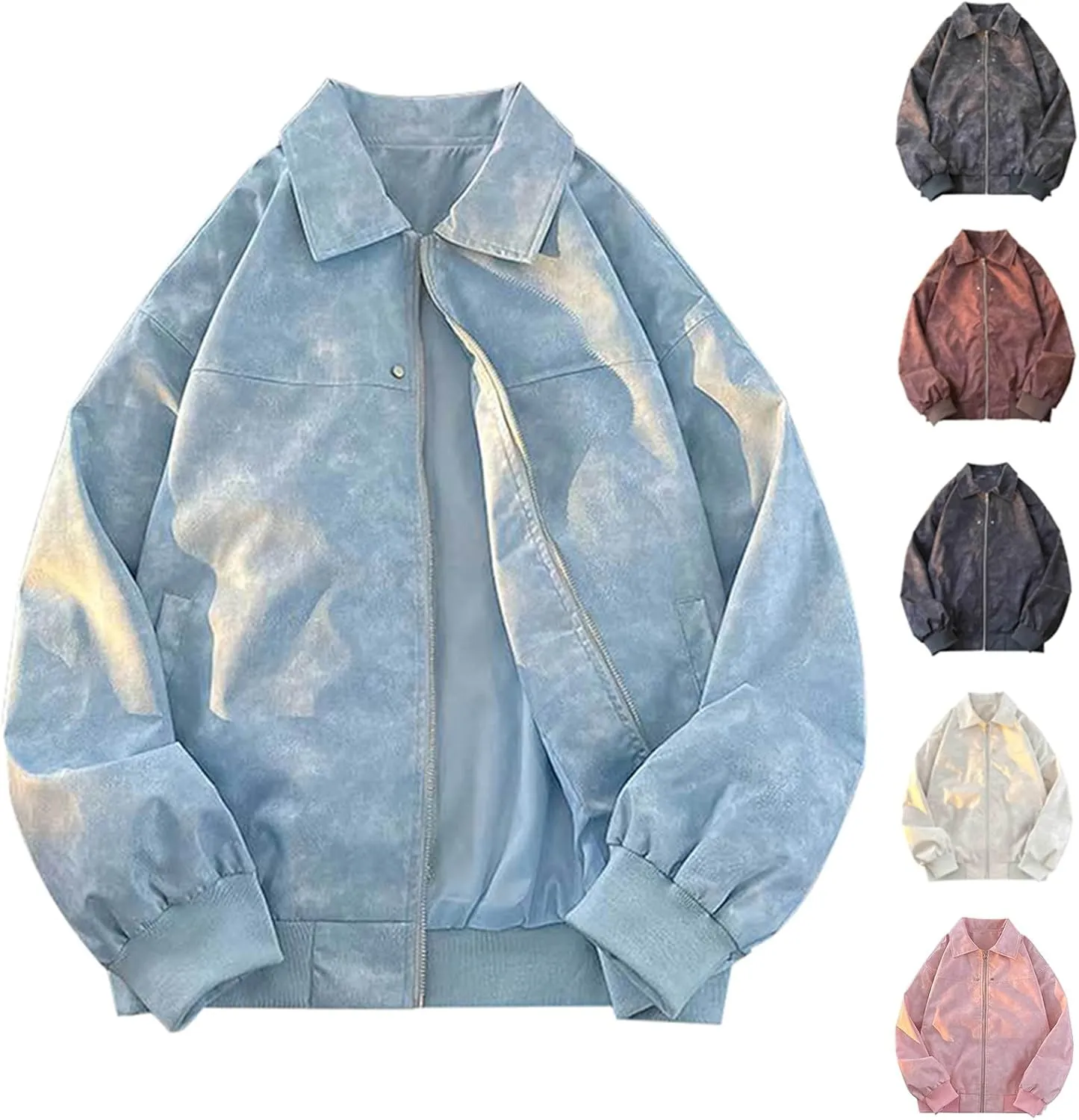 Mens Suede Leather Bomber Jackets Teen Boys Motorcycle Biker Zip Up Baseball Faux Leahter Lapel Collar Trucker Jacket