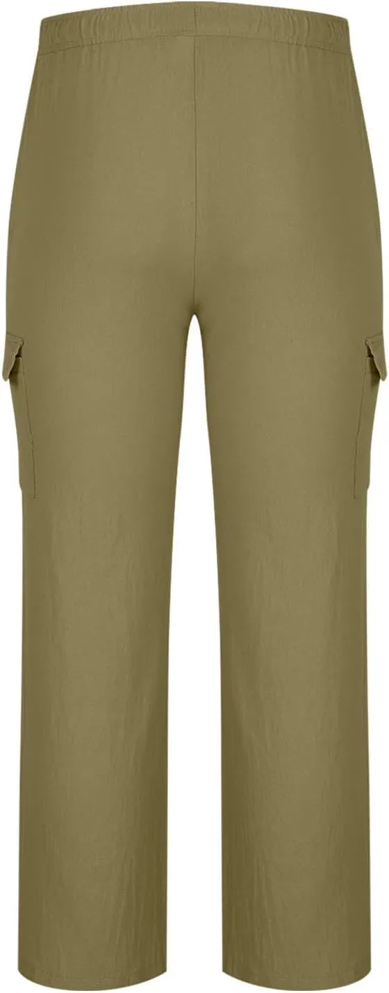 Men's Summer Cotton Linen Pants Casual Loose Straight Leg Pants Baggy Trendy Lightweight Beach Long Pants with Pockets