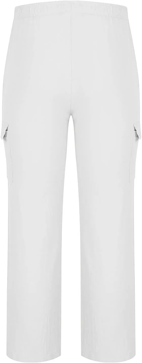 Men's Summer Cotton Linen Pants Casual Loose Straight Leg Pants Baggy Trendy Lightweight Beach Long Pants with Pockets