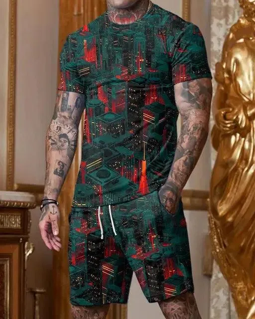 Men's T-shirt Set ,3D Digital Printed T-shirt, Men's Sports Set Fashion Casual two piece set
