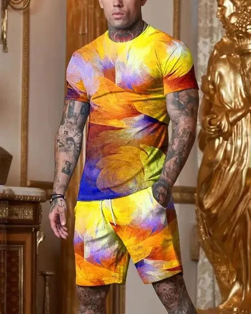 Men's T-shirt Set ,3D Digital Printed T-shirt, Men's Sports Set Fashion Casual two piece set