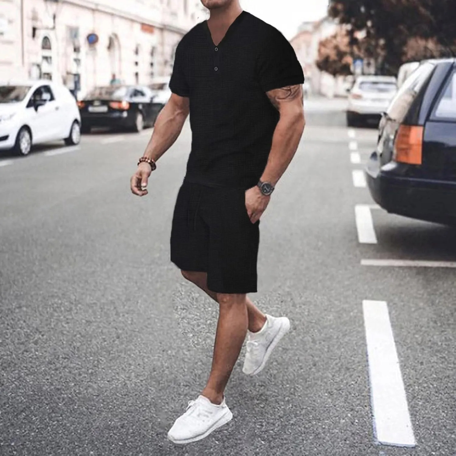 Mens T Shirt Shorts Set Plus Size 2 Piece Outfit Casual Workout Tracksuit Summer Beach Vacation Outfit Short Sleeve Sweatsuit