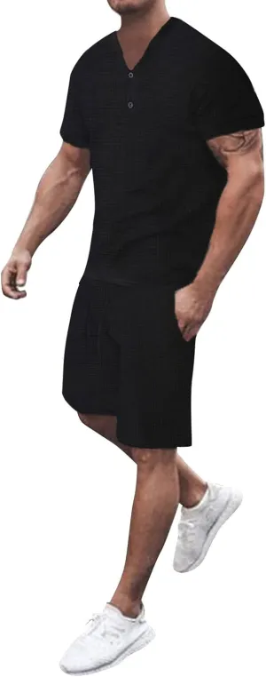 Mens T Shirt Shorts Set Plus Size 2 Piece Outfit Casual Workout Tracksuit Summer Beach Vacation Outfit Short Sleeve Sweatsuit