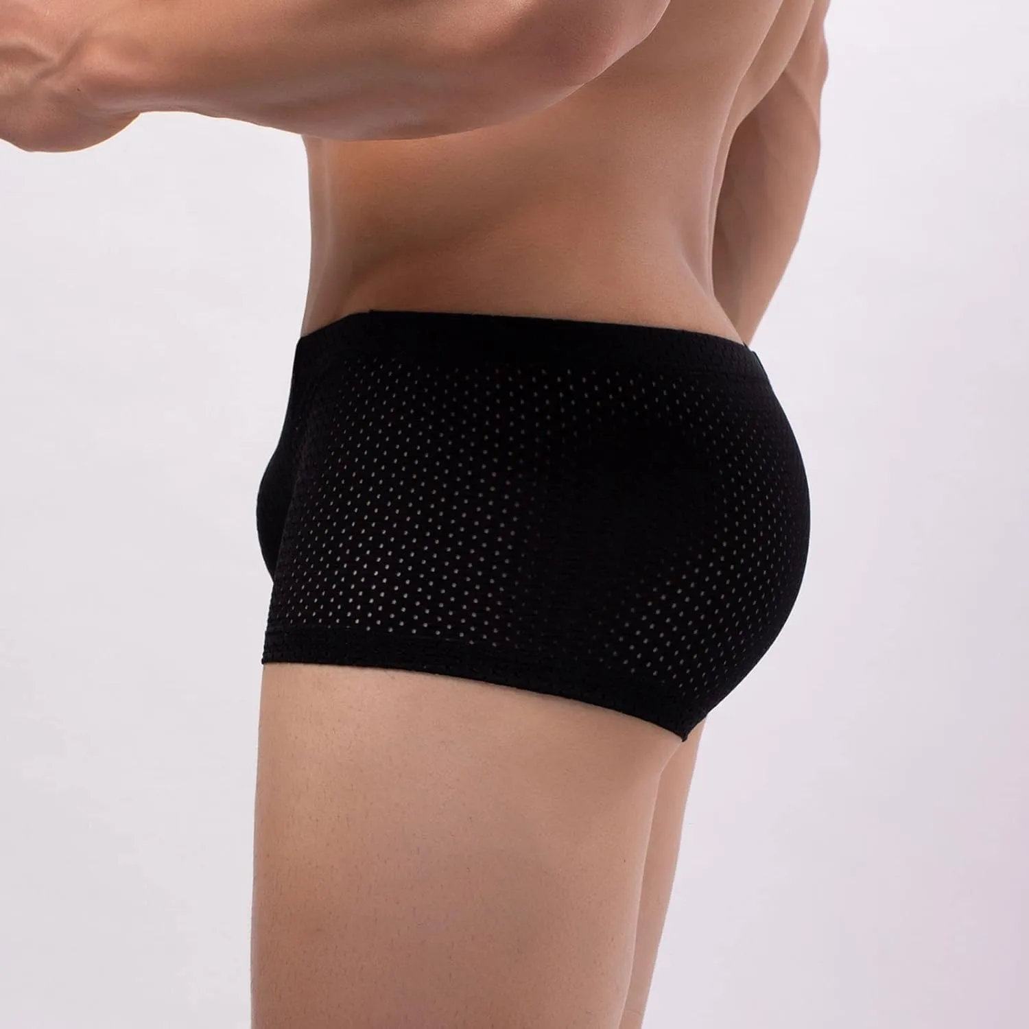 Men's Thin Breathable Mesh Boxer Briefs,Fashionable Solid Color Elastic Waistband Shorts,Soft Chafing Underwear