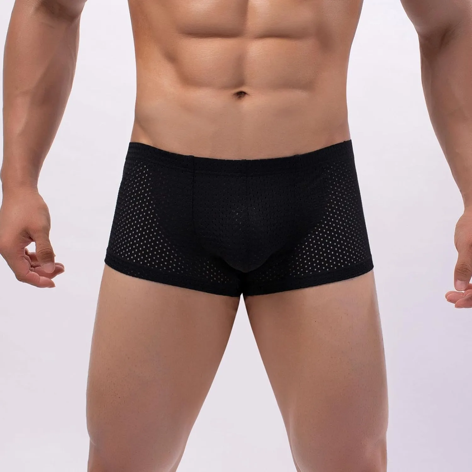 Men's Thin Breathable Mesh Boxer Briefs,Fashionable Solid Color Elastic Waistband Shorts,Soft Chafing Underwear